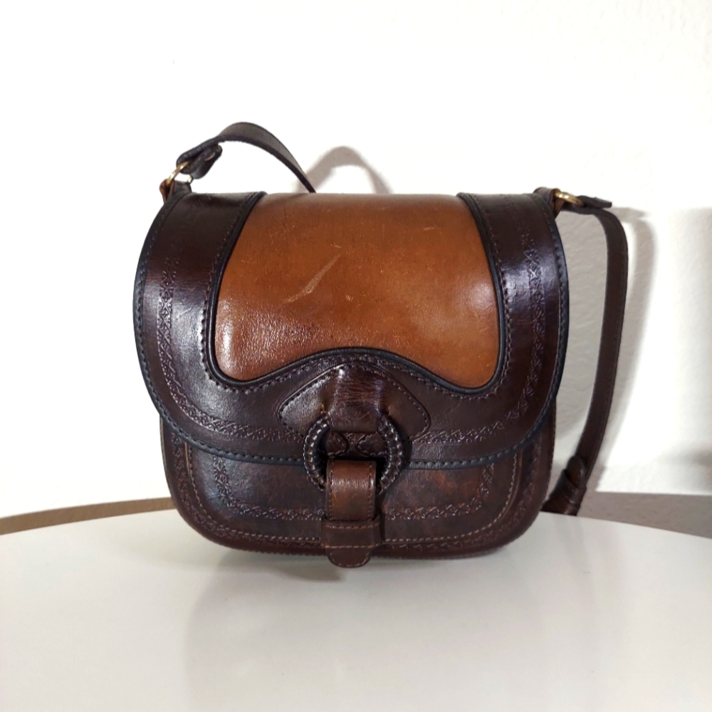 Anna Cainzo Brown Leather Foldover Crossbody Bag